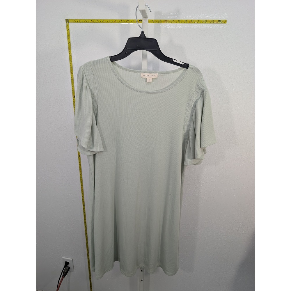 EcoThreads Sage Green Ribbed Flutter Sleeve Smocked T-Shirt Dress Size Large